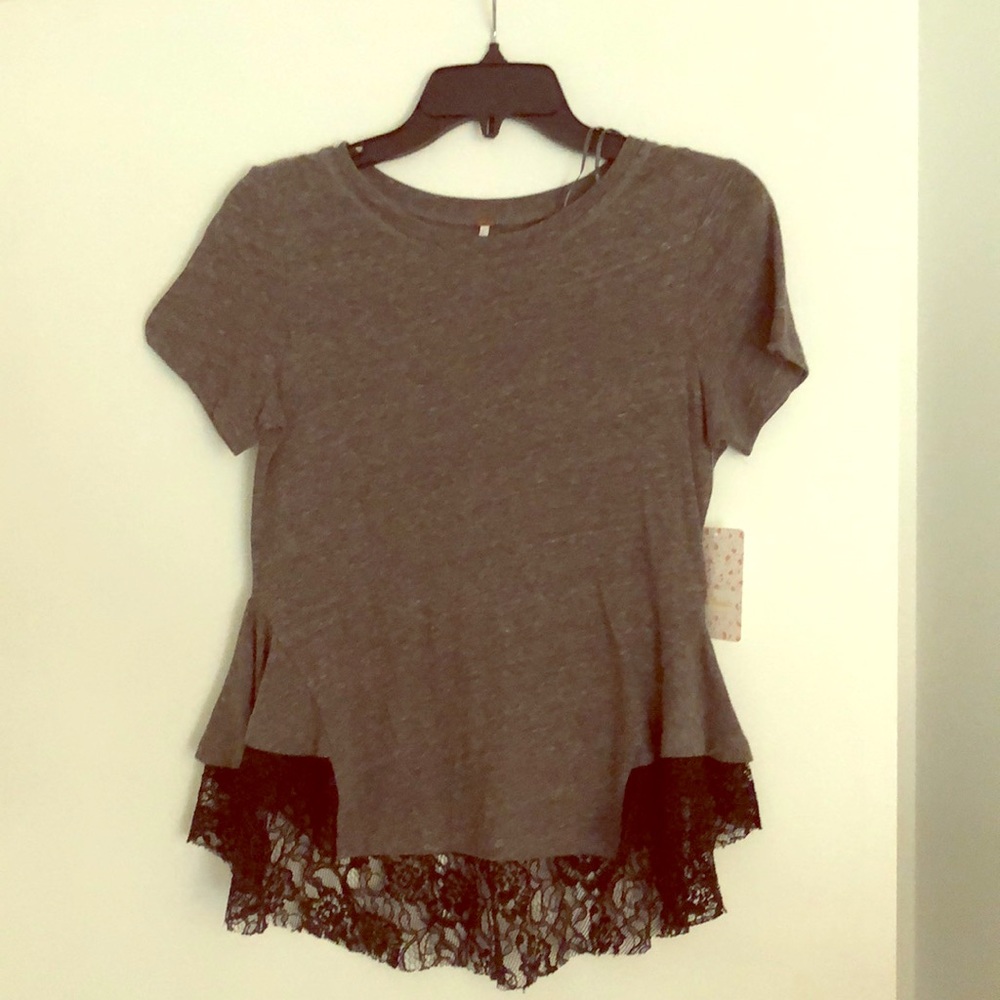 Free People cotton shirt lined with lace